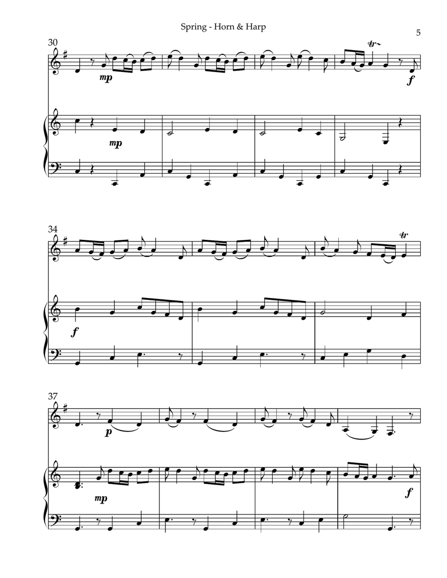 Spring (La Primavera), Duet for Horn in F & Harp Harp scores gallery preview page 5