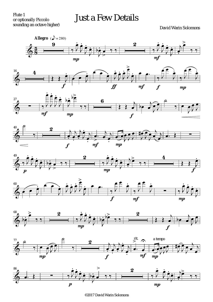 Just a Few Details for flute quintet (with optional piccolo) Piccolo scores gallery preview page 5