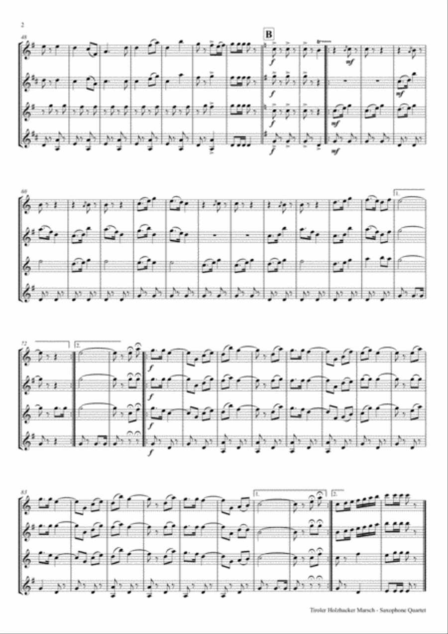 Tiroler Holzhacker Marsch - German Polka March - Oktoberfest - Saxophone Quartet Saxophone Quartet scores gallery preview page 2