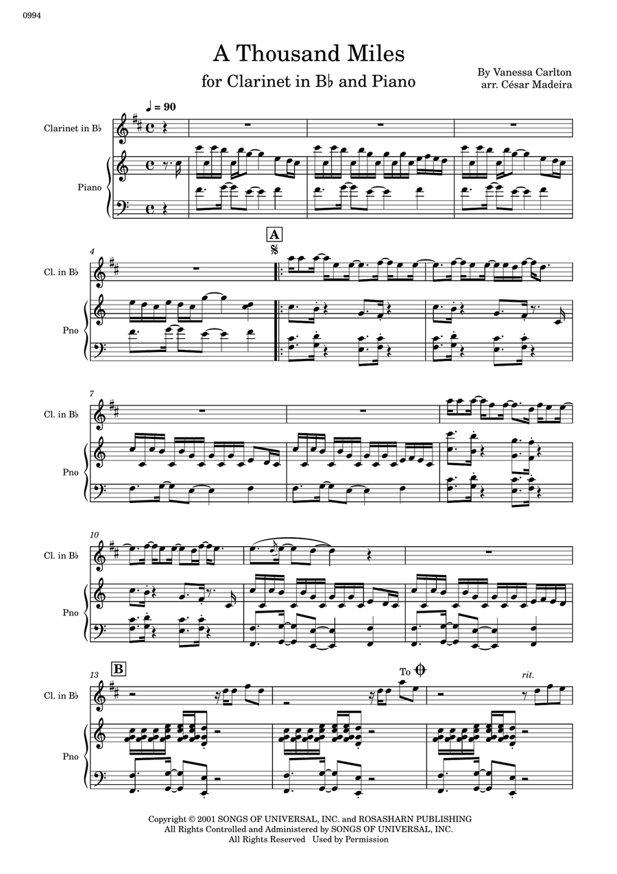 A Thousand Miles A Thousand Miles B-Flat Clarinet scores gallery preview page 2