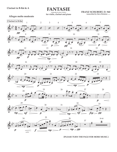 Franz Schubert: Fantasie D. 940 arranged for Violin, Clarinet and Piano
