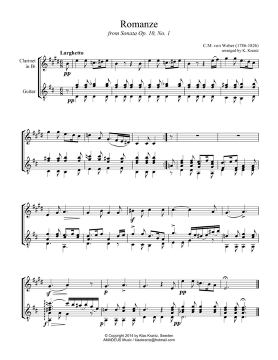 Romanze Op. 10 for clarinet in Bb and guitar image number null
