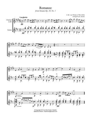 Book cover for Romanze Op. 10 for clarinet in Bb and guitar