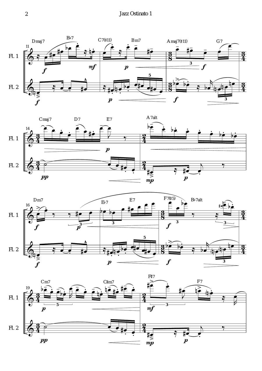 Jazz Ostinato 1 for Flute Duo Flute Duet scores gallery preview page 2