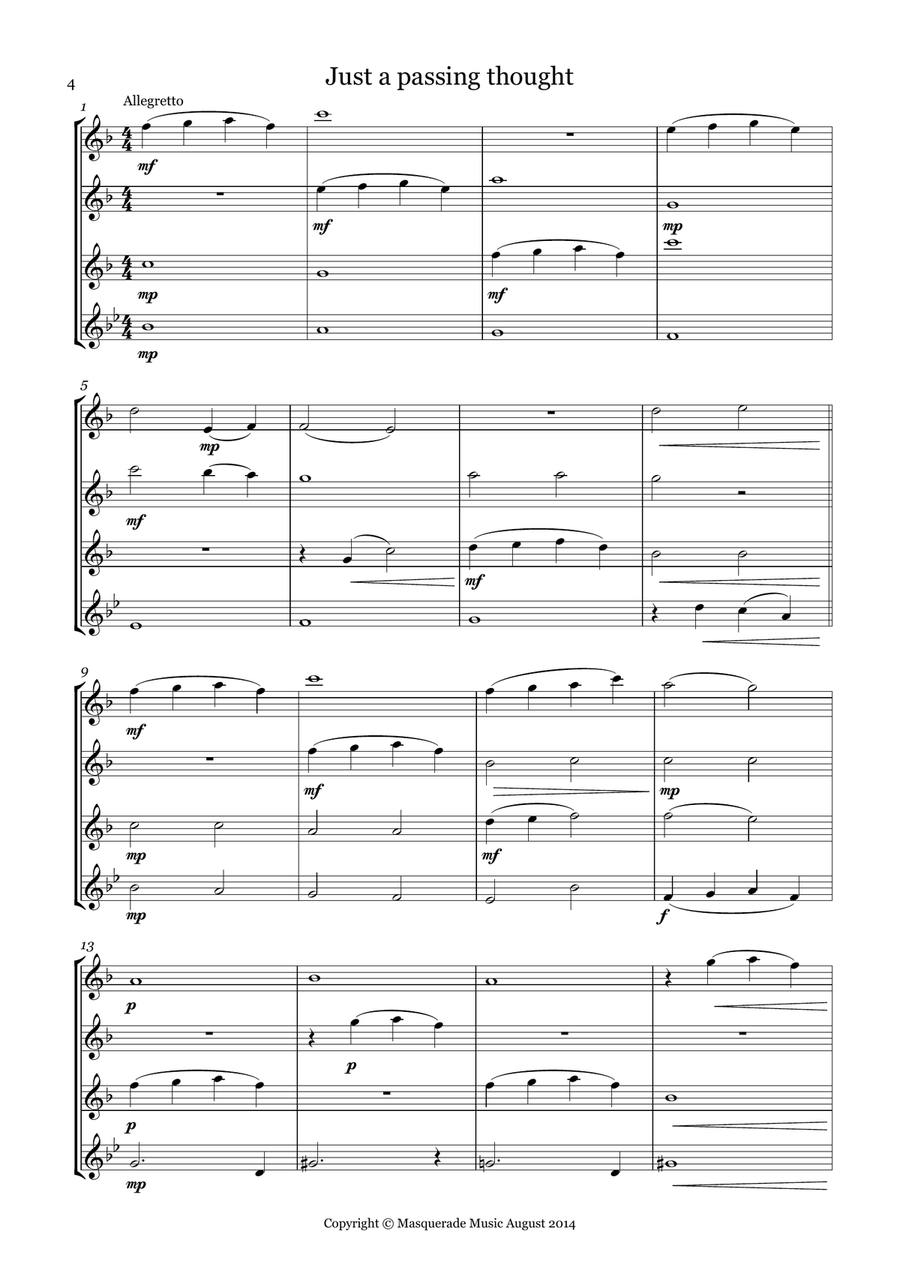 Sax Starters; 10 Easy AAAT/SAAT Sax Quartets for beginners (includes optional Bb sop/Clarinet part) Saxophone Quartet scores gallery preview page 3