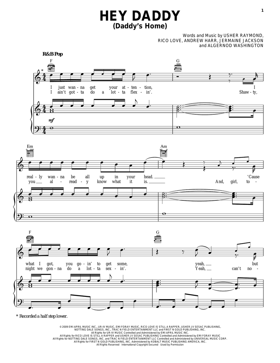Hey Daddy (Daddy's Home) Piano, Vocal, Guitar scores gallery preview page 1