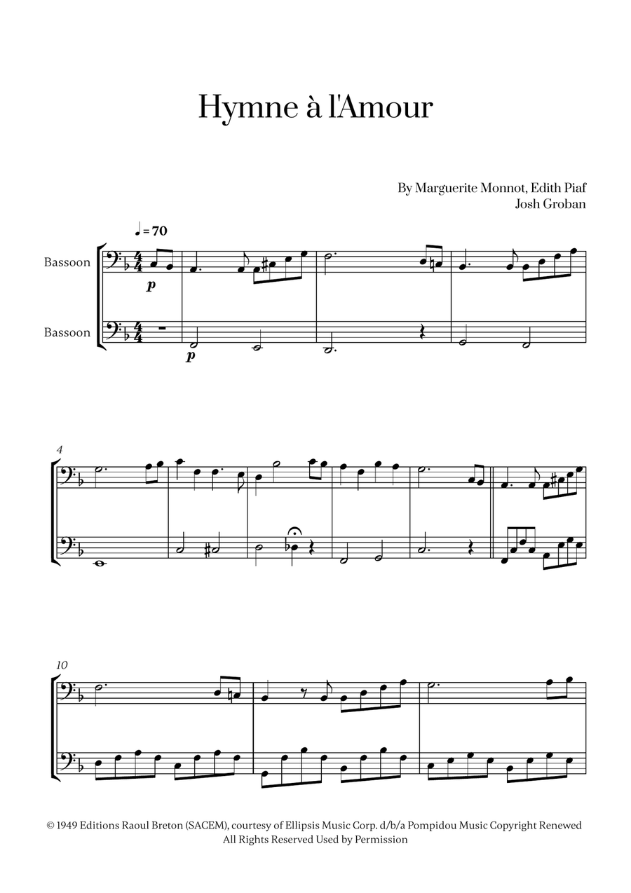 Hymne A L'amour Hymne A L'amour Woodwind Duet scores gallery preview page 1