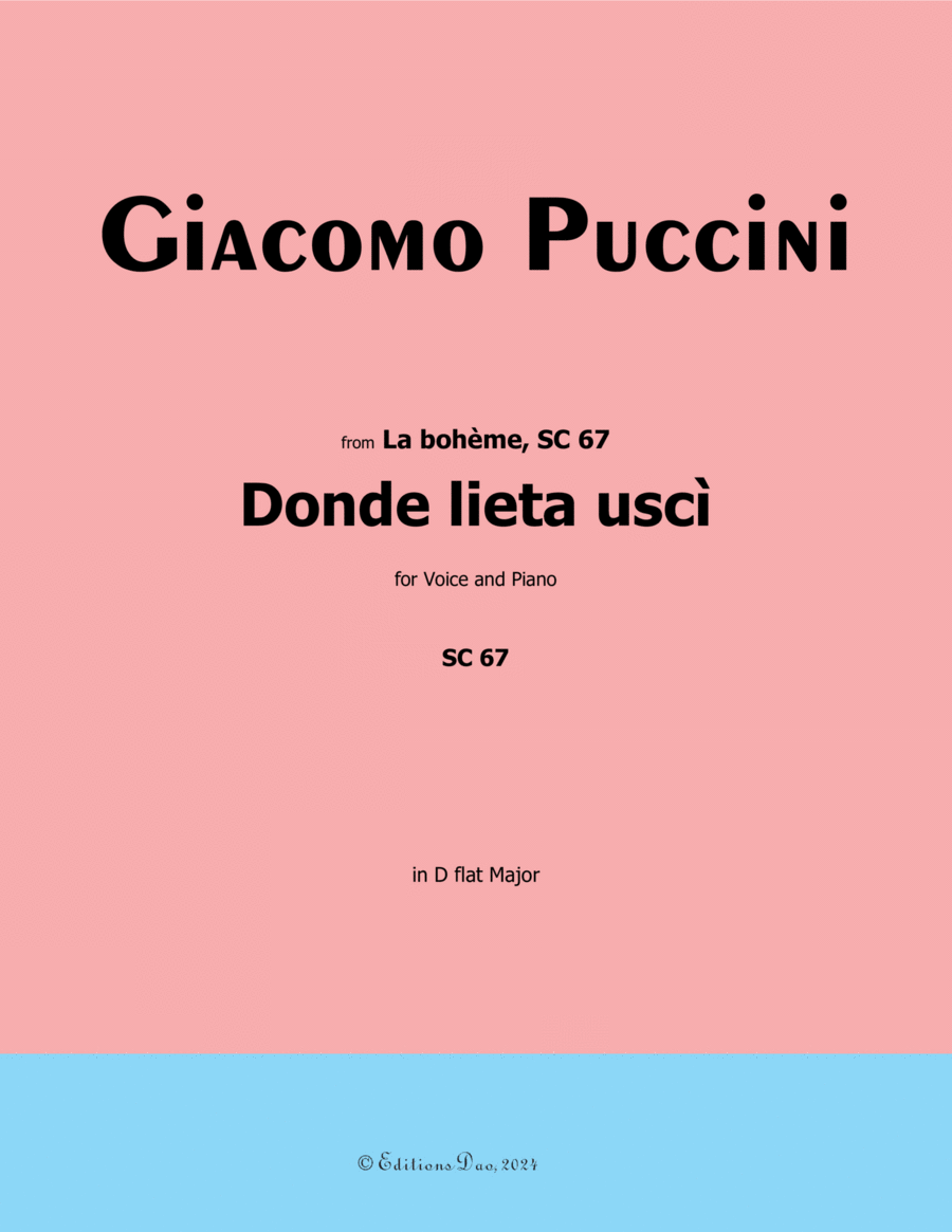 Donde lieta uscì, by Puccini, in D flat Major Voice scores gallery preview page 1