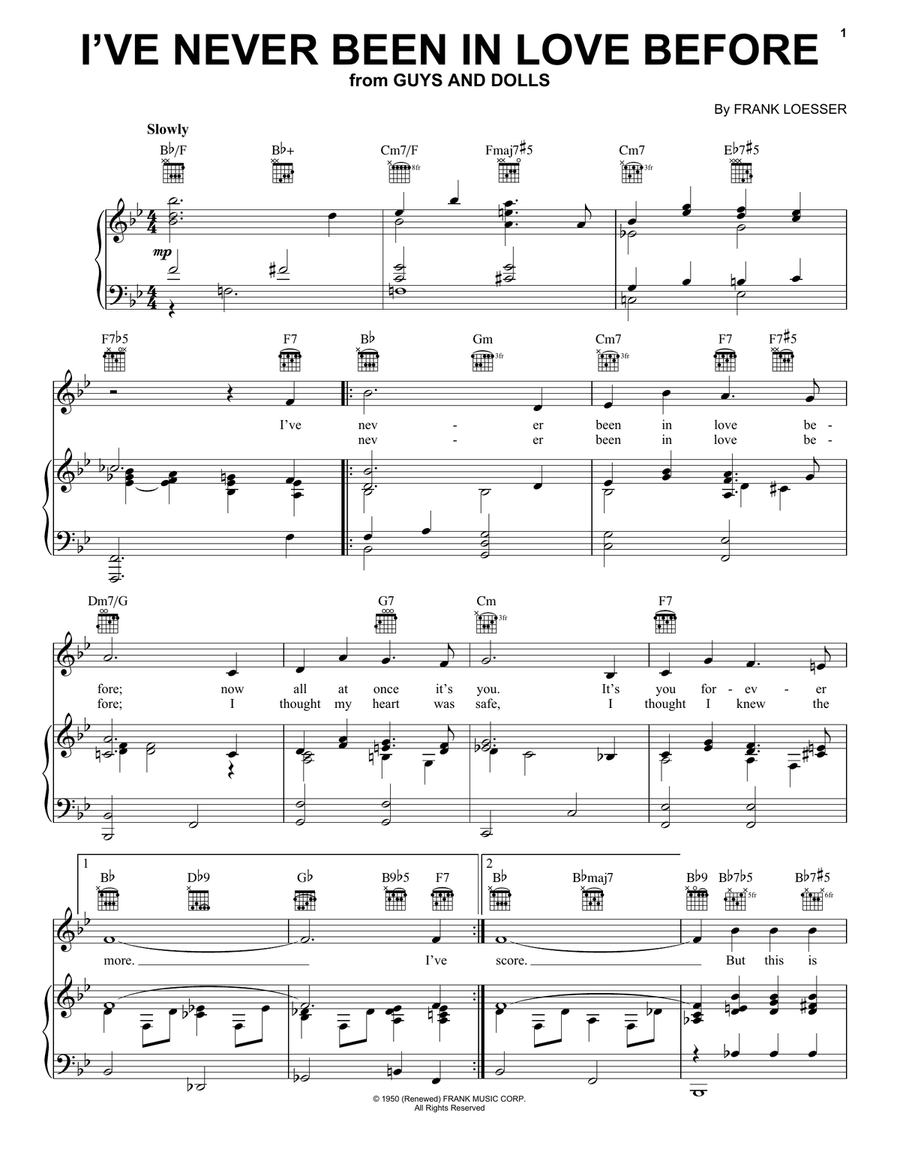 I've Never Been In Love Before Piano, Vocal, Guitar scores gallery preview page 1