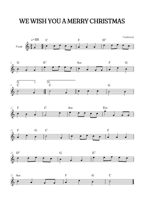 We Wish You a Merry Christmas for flute • easy Christmas sheet music with chords