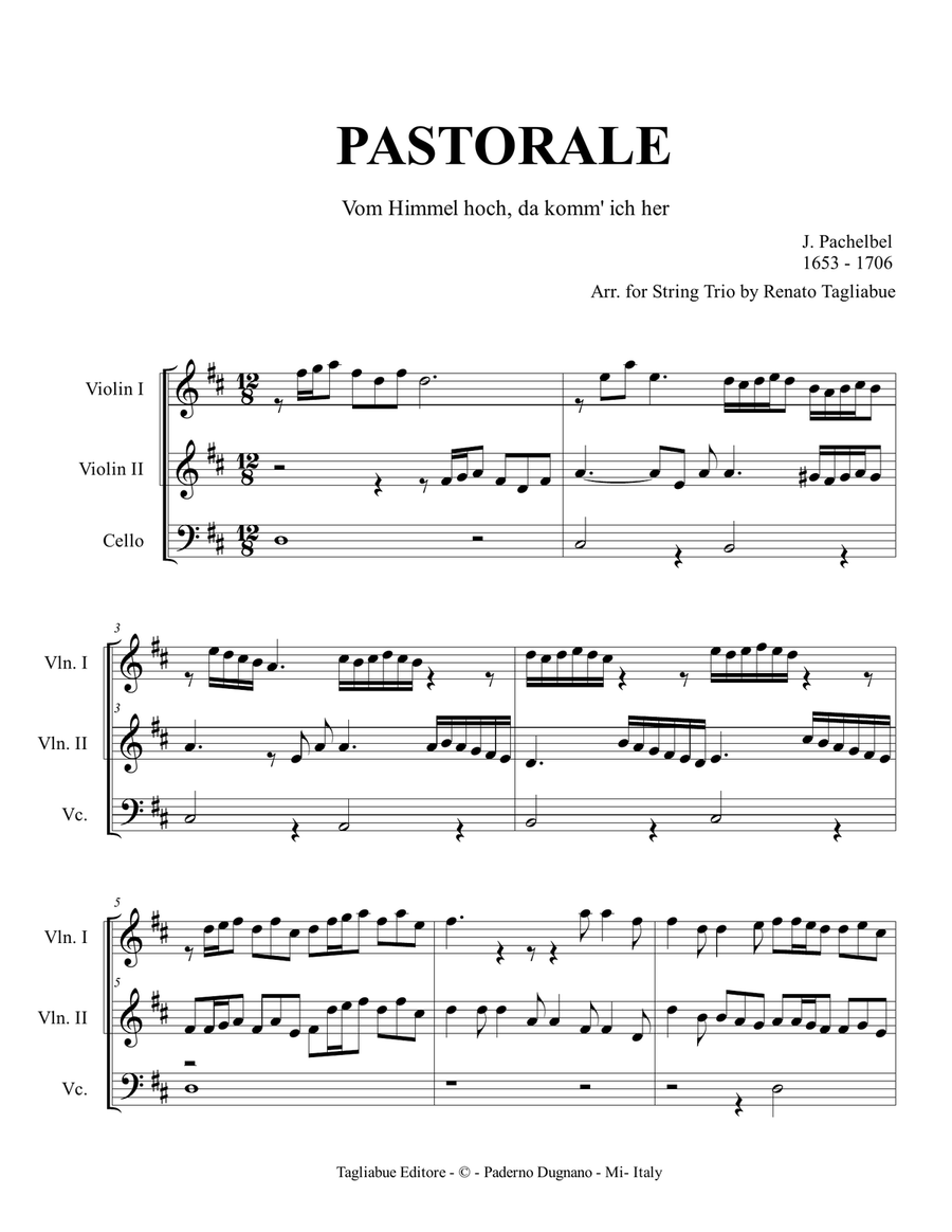 PASTORALE - Pachelbel - Arr. for String Trio with parts PASTORALE - Pachelbel - Arr. for String Trio with parts String Trio scores gallery preview page 2