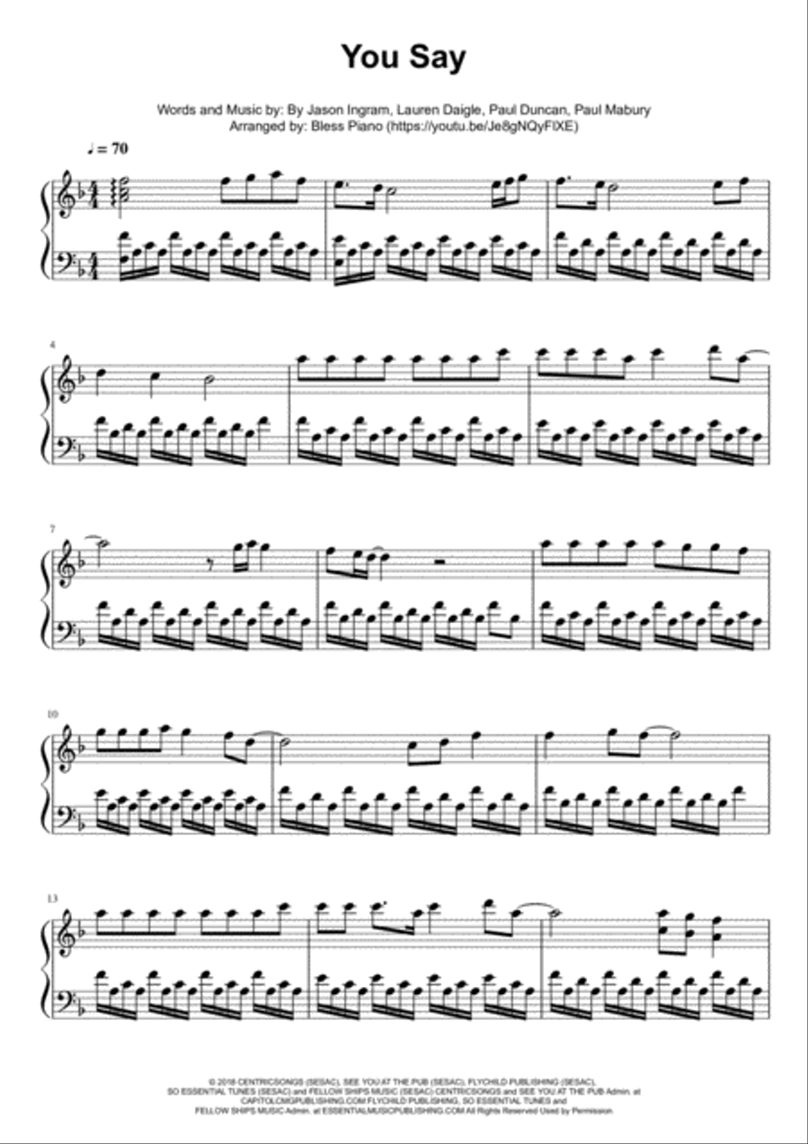 You Say Piano Solo scores gallery preview page 2