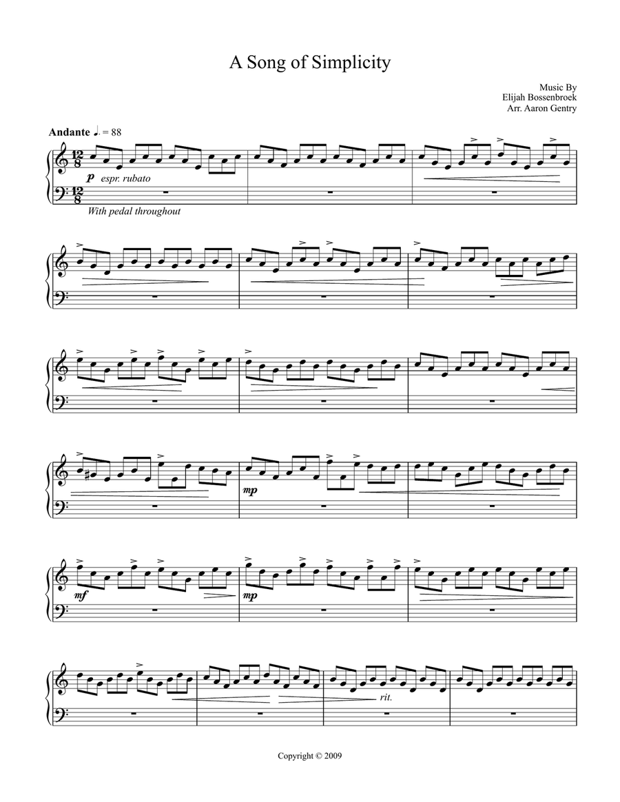 A Song of Simplicty Piano Solo scores gallery preview page 1