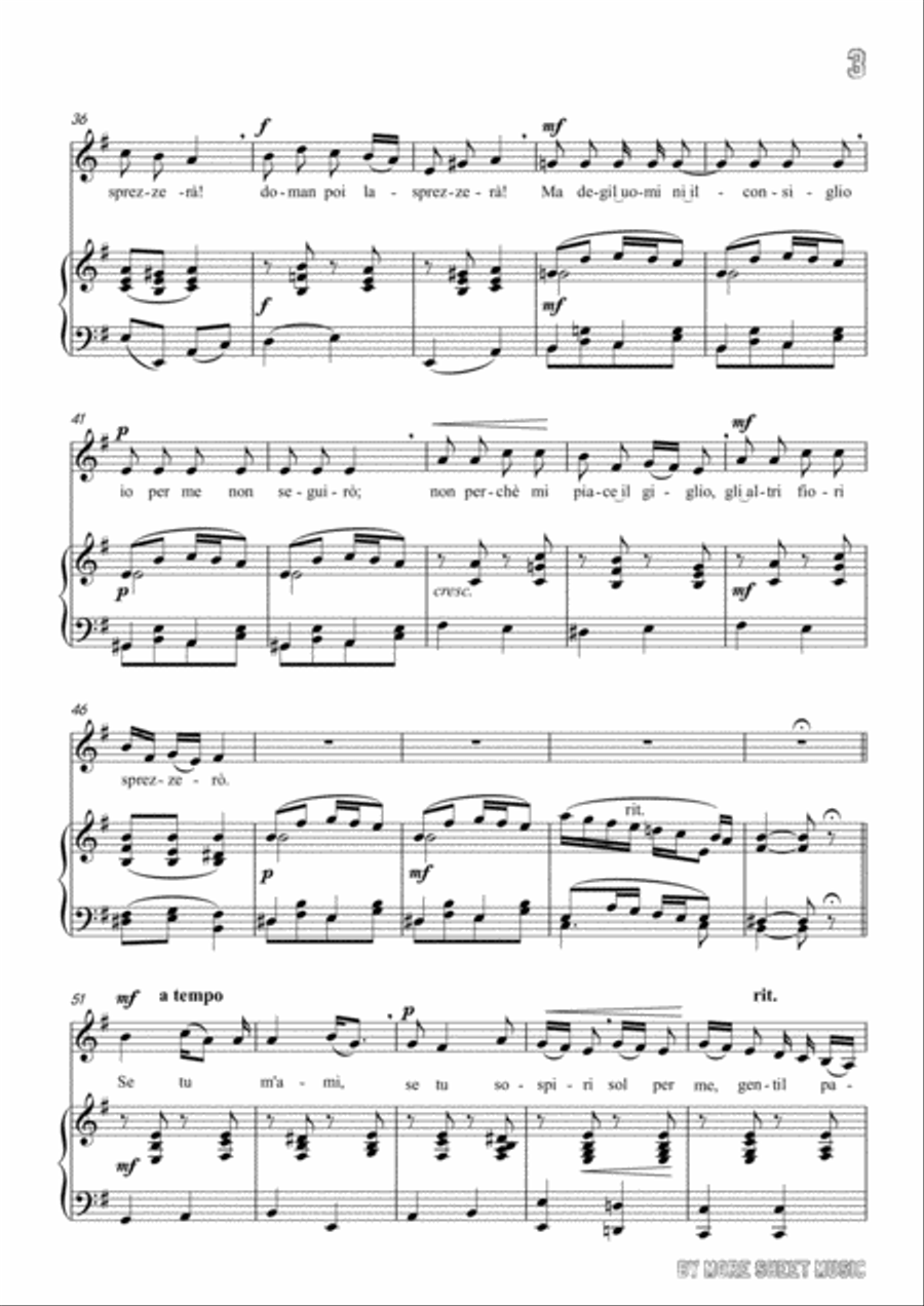 Pergolesi-Se tu m'ami in e minor,for Voice and Piano Voice Solo scores gallery preview page 5
