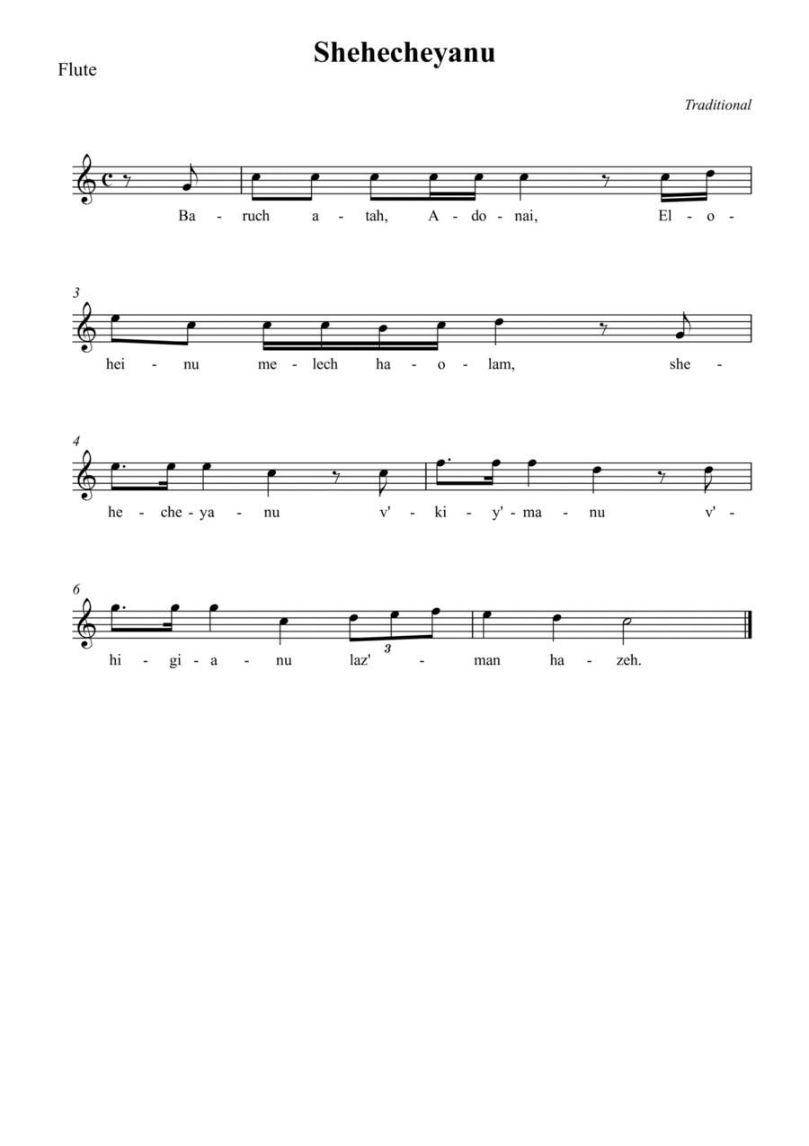 Shehecheyanu Shehecheyanu Flute Solo scores gallery preview page 1