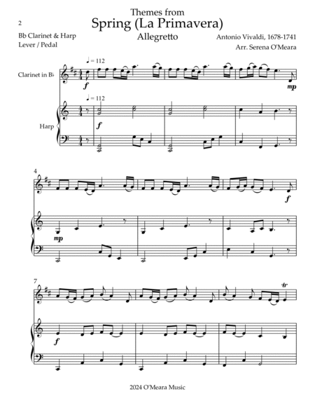 Spring (La Primavera), Duet for Bb Clarinet & Harp image number null