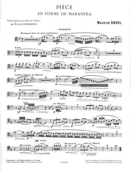 Piece En Forme De Habanera - Basson Et Piano