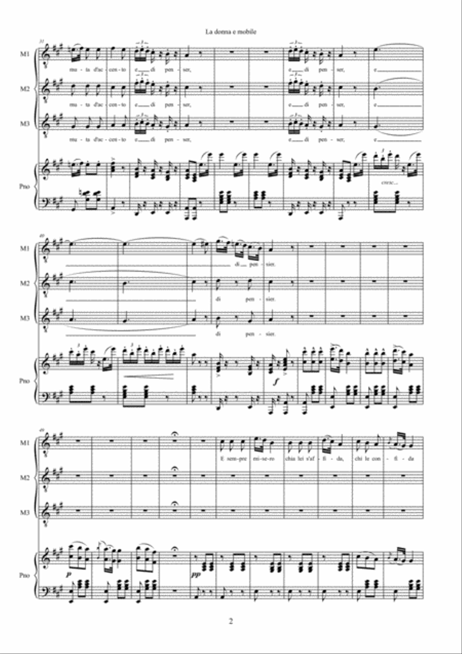 La Donna E Mobile - Three Part Harmony and Piano Part For Three Tenors 4-Part scores gallery preview page 2