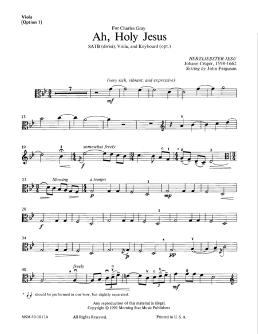Ah, Holy Jesus (Downloadable Viola Part) Choir scores gallery preview page 1