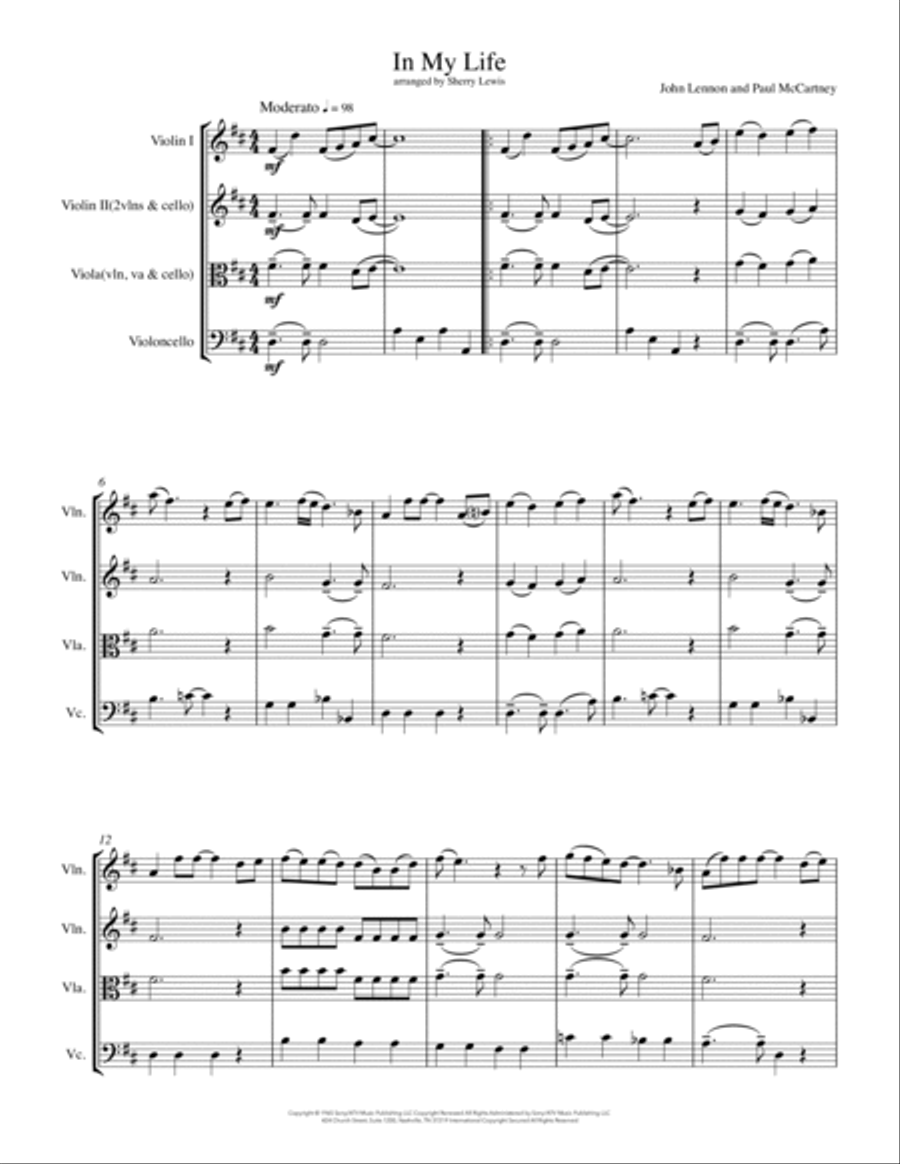 In My Life String Trio scores gallery preview page 4