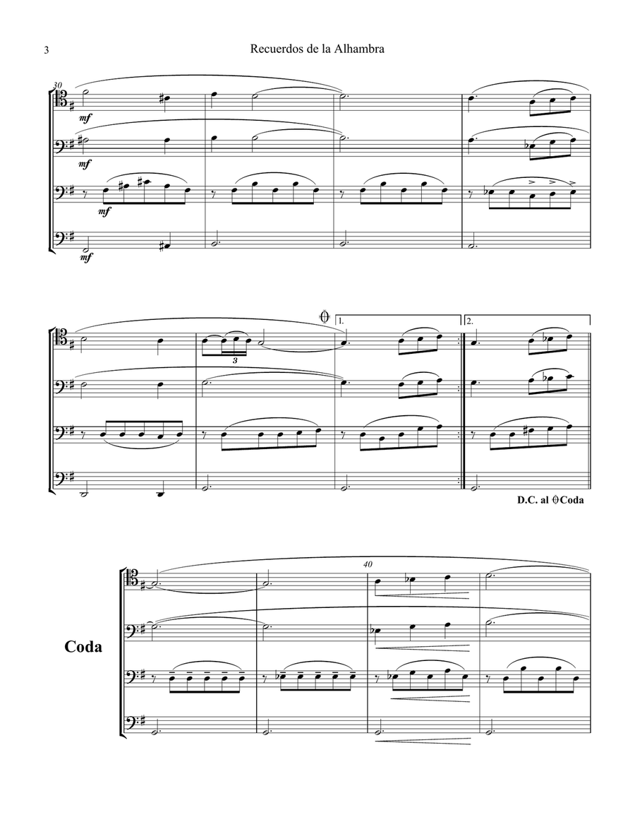 Recuerdos de la Alhambra for cello quartet String Quartet scores gallery preview page 4