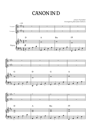 Pachelbel Canon in D • trumpet in Bb duet sheet music w/ piano accompaniment [chords]