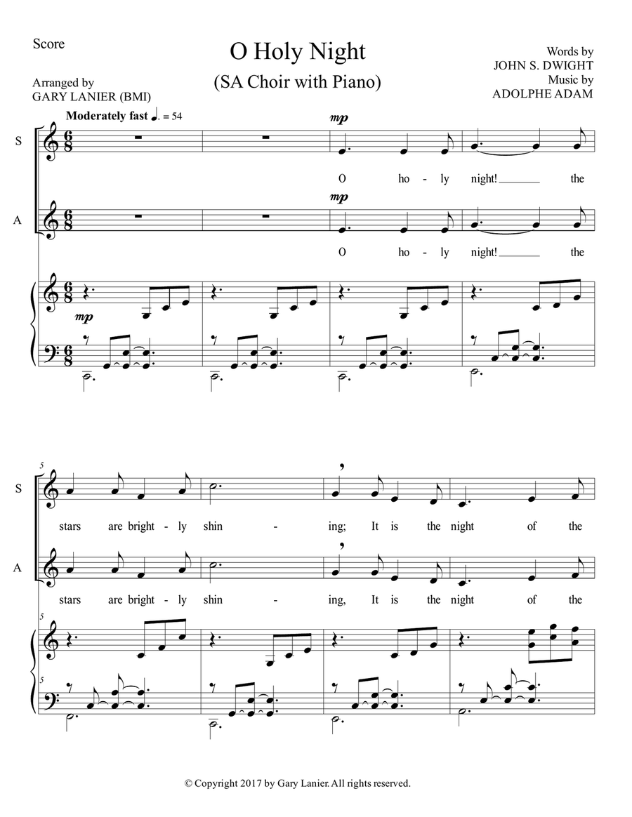 O HOLY NIGHT (SA Choir with Piano - Score & SA Choir Part included) SA scores gallery preview page 2