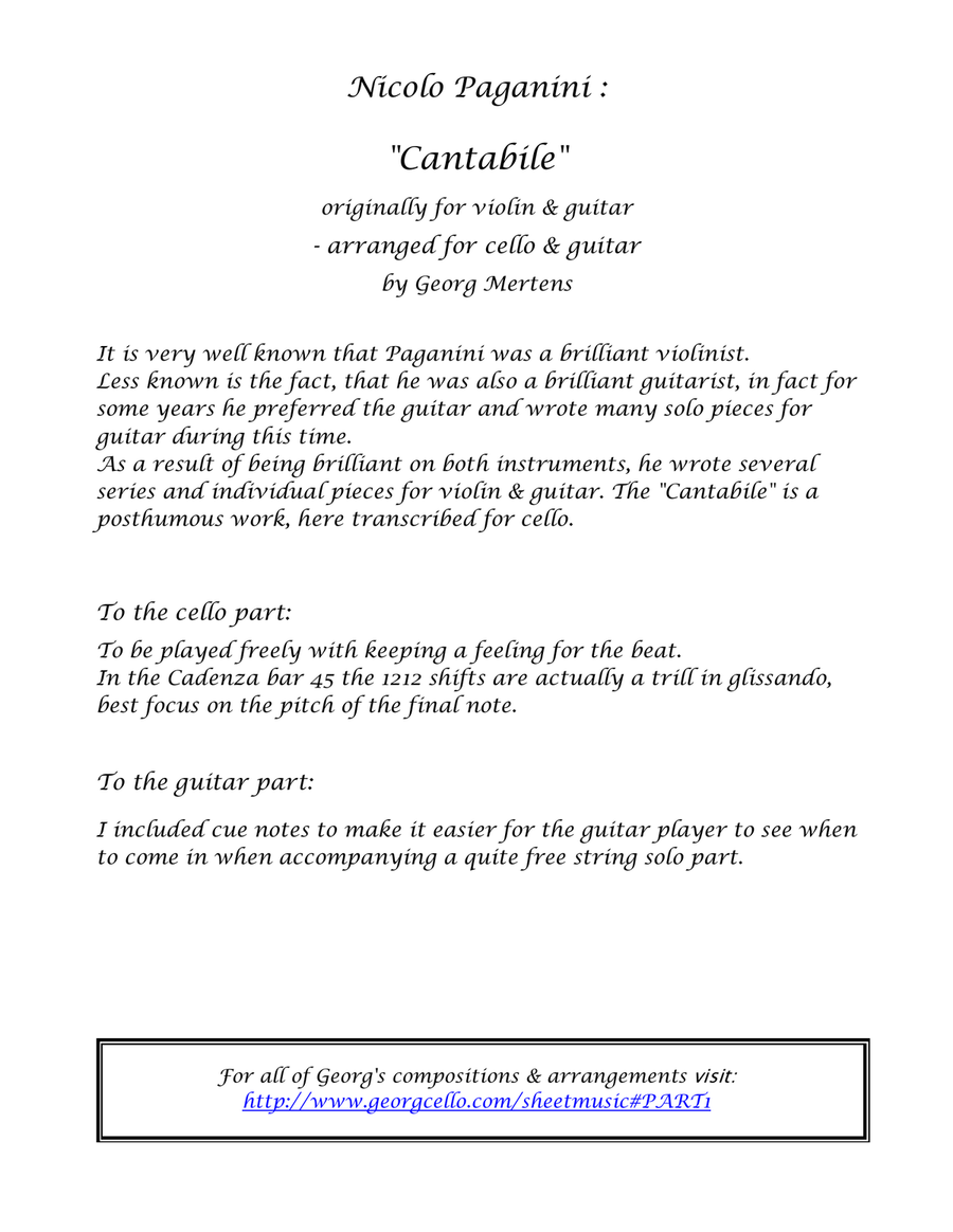 Paganini Cantabile arr. for cello & guitar String Duet scores gallery preview page 3