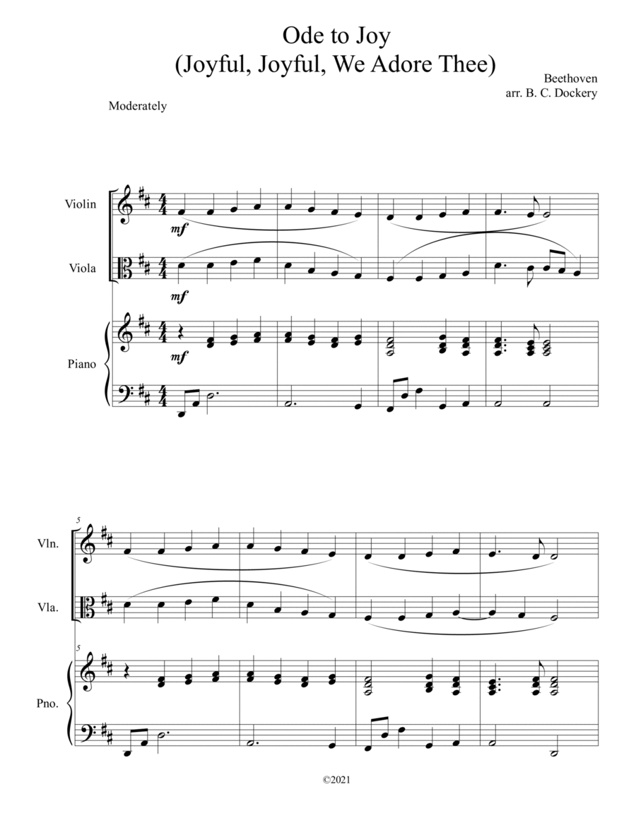 Ode to Joy (Violin and Viola Duet with Piano Accompaniment) String Duet scores gallery preview page 1