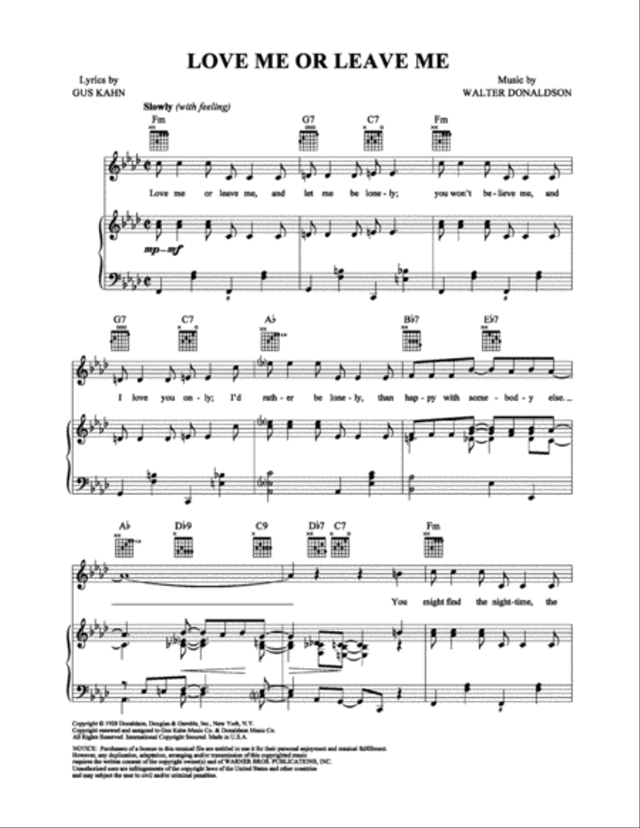 Love Me or Leave Me Love Me or Leave Me Piano, Vocal, Guitar scores gallery preview page 1
