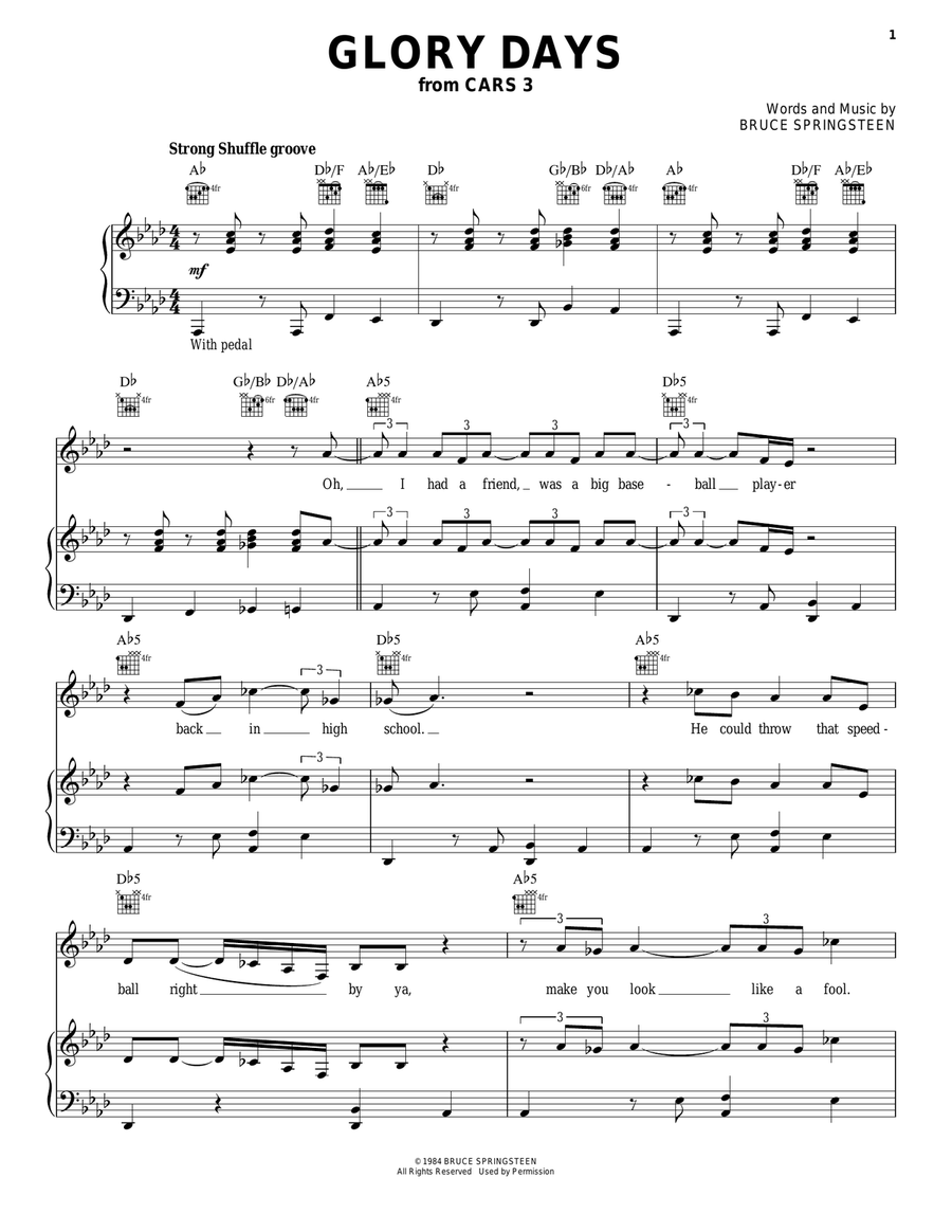 Glory Days Glory Days Piano, Vocal, Guitar scores gallery preview page 1