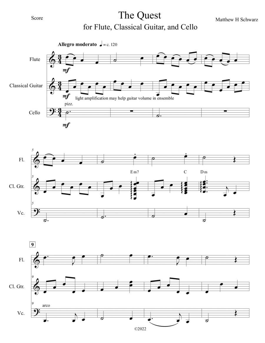 The Quest - trio for Flute, Classical Guitar, and Cello Chamber Music scores gallery preview page 1