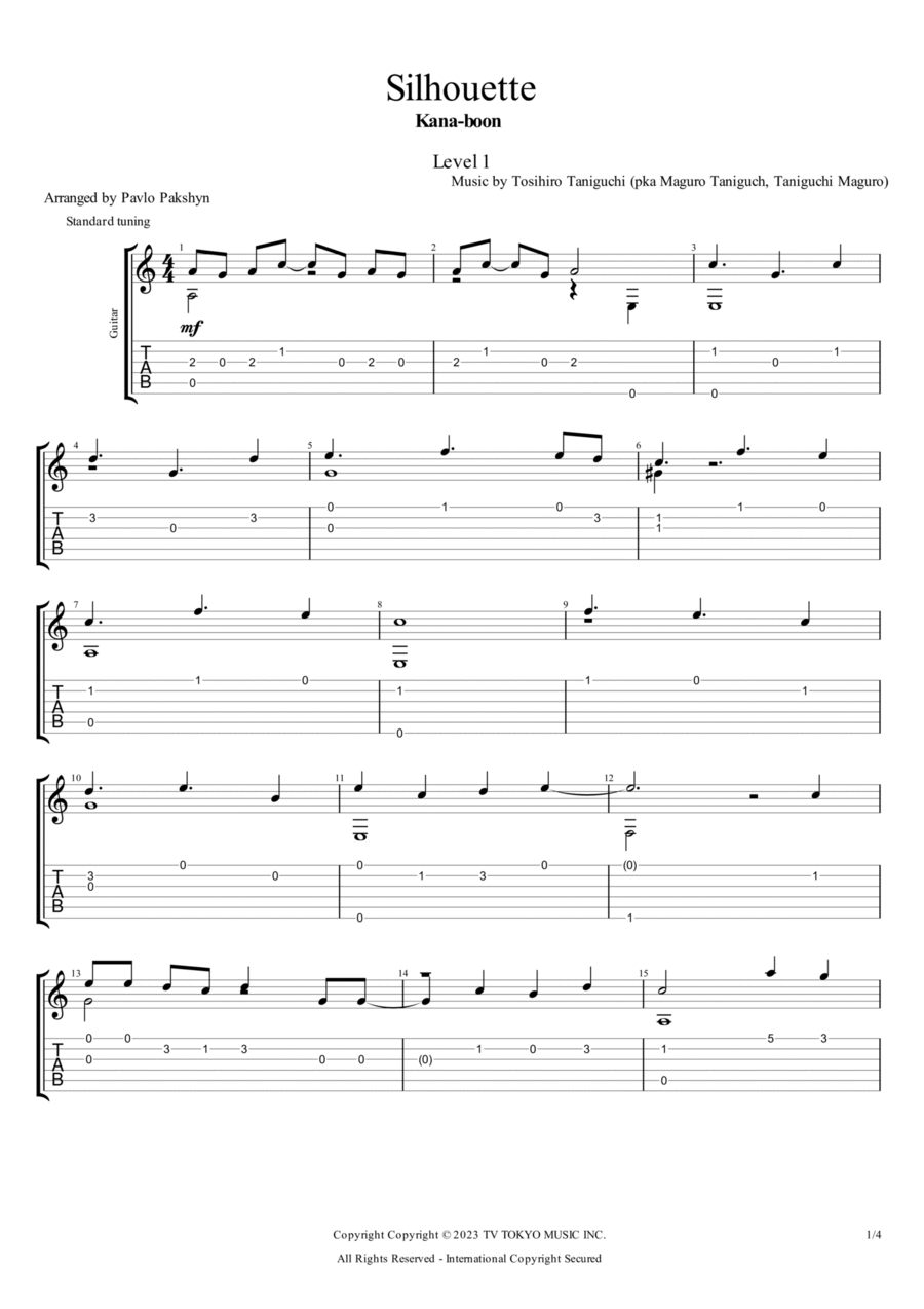 Silhouette Guitar Tablature scores gallery preview page 1