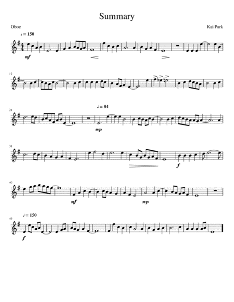 Summary Oboe Solo scores gallery preview page 1