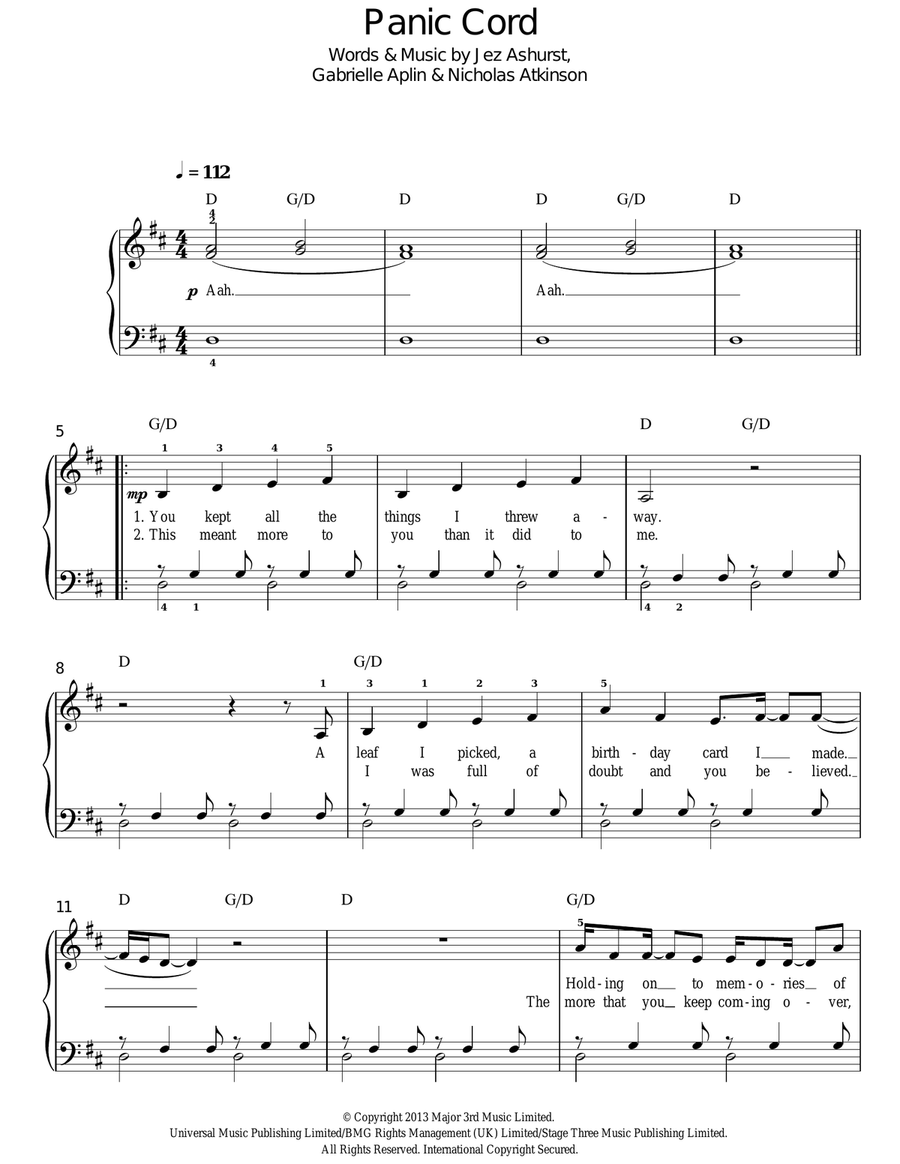 Panic Cord Easy Piano scores gallery preview page 1