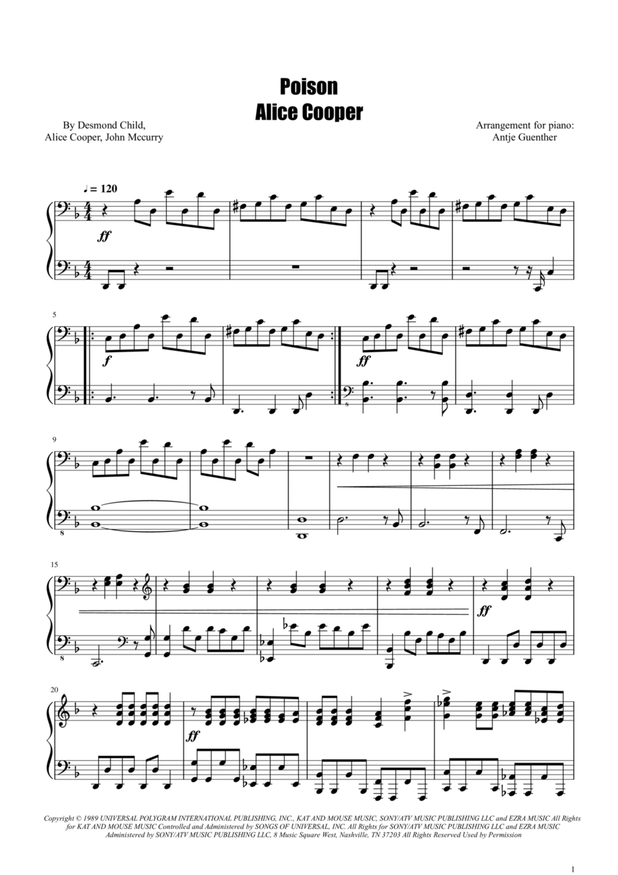 Poison Piano Solo scores gallery preview page 1