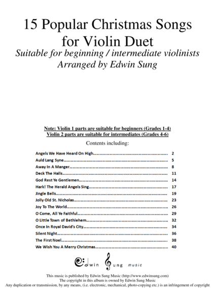 15 Popular Christmas Songs for Violin Duet (Suitable for beginning / intermediate violinists)