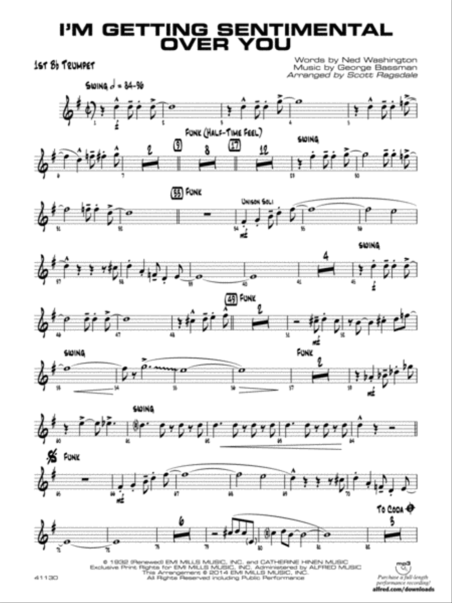 I'm Getting Sentimental over You: 1st B-flat Trumpet Jazz Ensemble scores gallery preview page 1