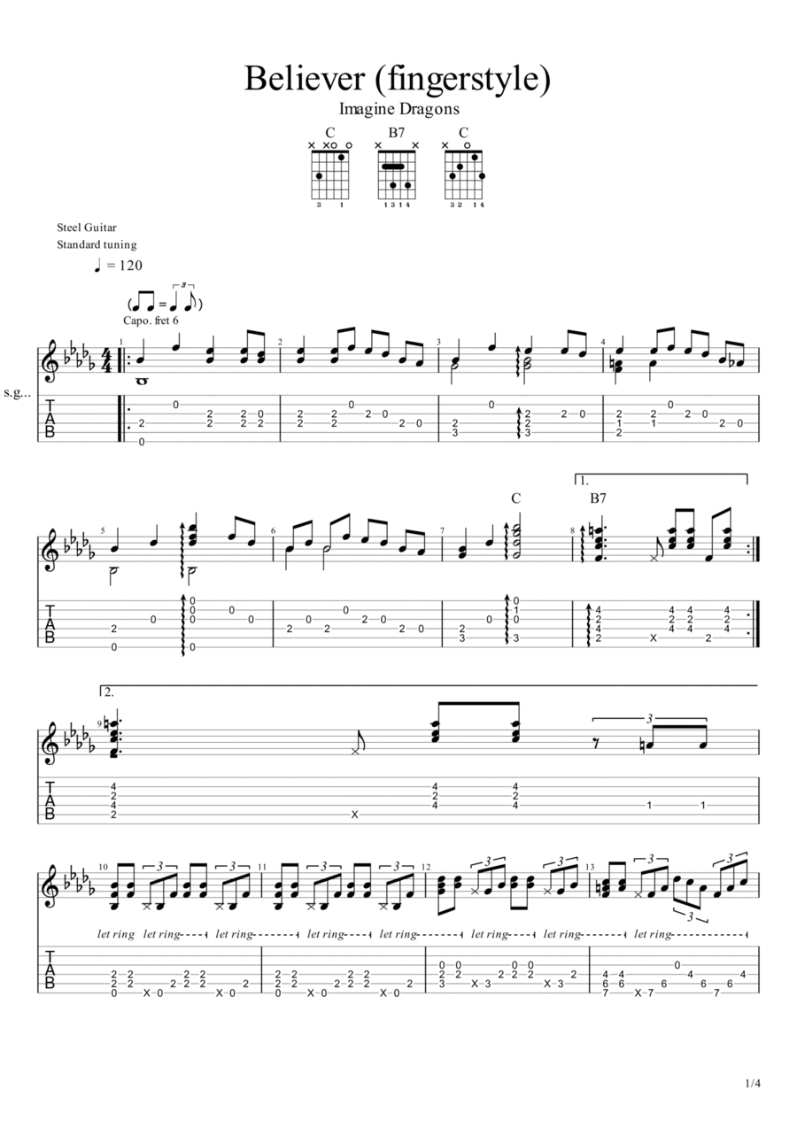 Believer Believer Electric Guitar scores gallery preview page 1