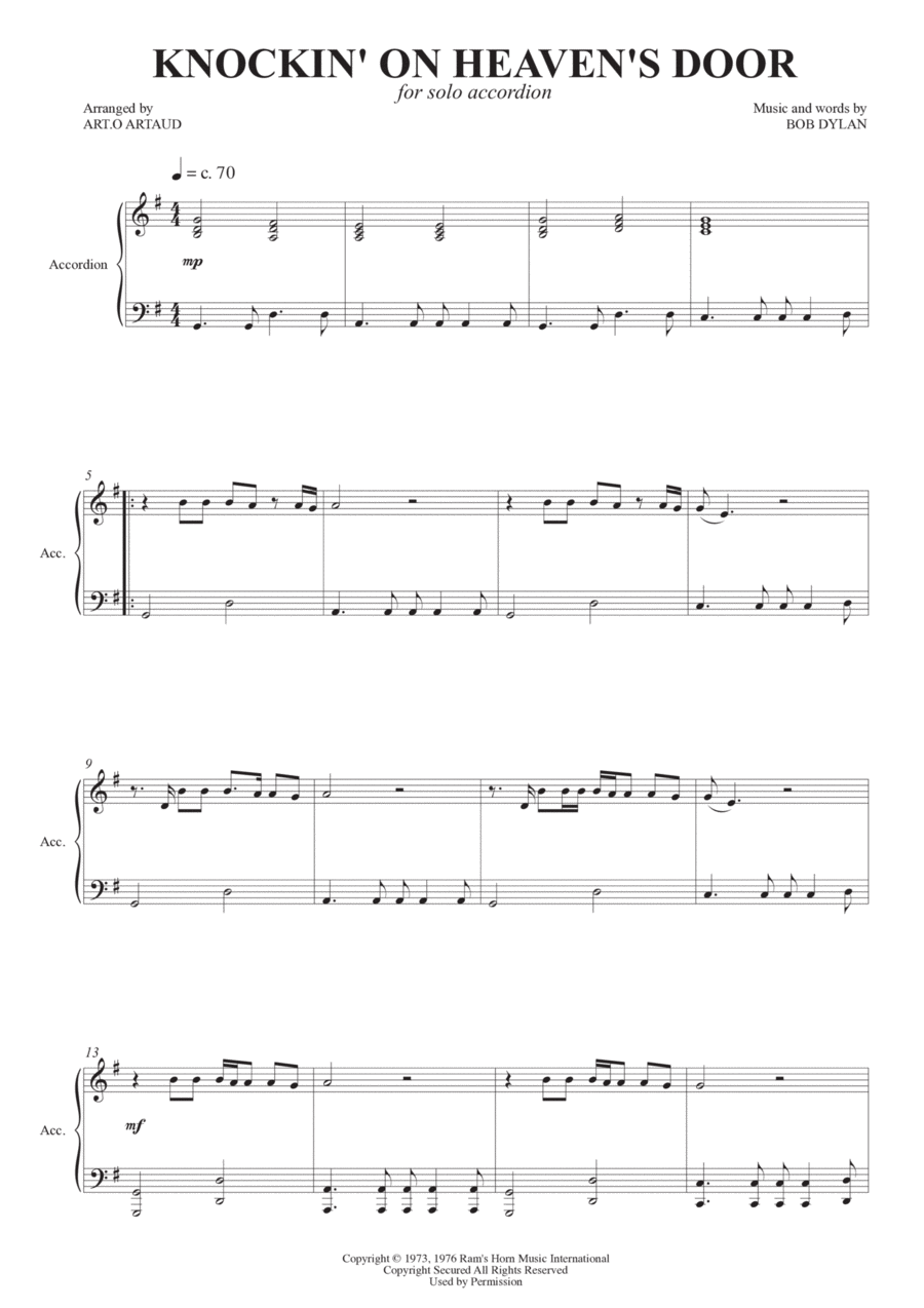 Knockin' On Heaven's Door Chamber Music scores gallery preview page 1