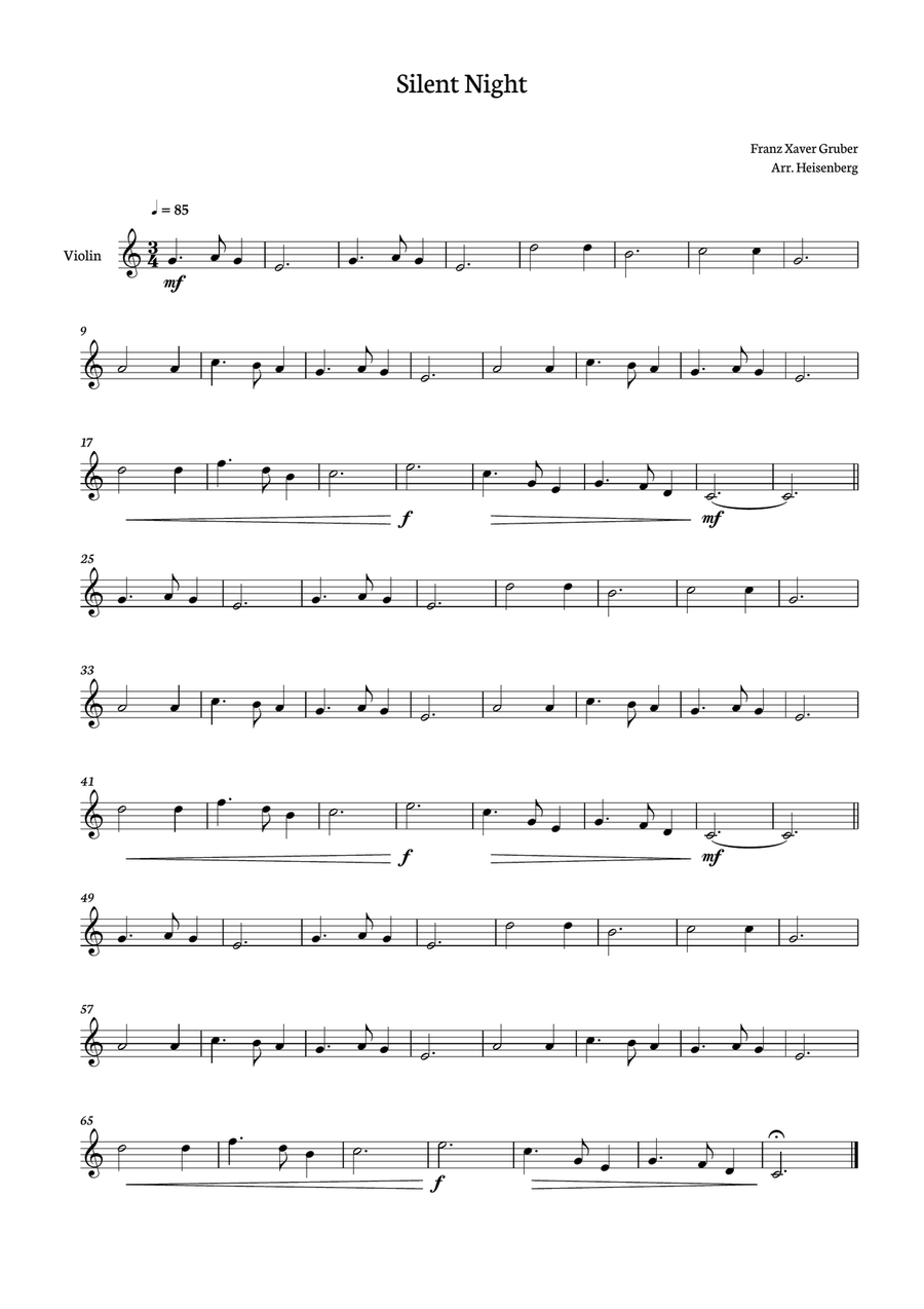 Silent Night - Christmas Songs for violin Violin Solo scores gallery preview page 1