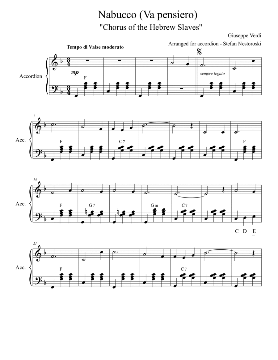 Nabucco (Va Pensiero) - Accordion Accordion scores gallery preview page 1