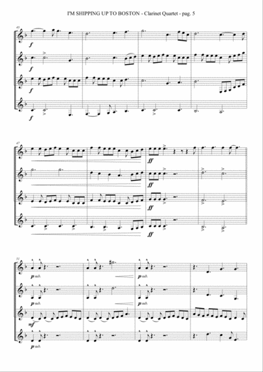 I'm Shipping Up To Boston Clarinet Quartet scores gallery preview page 6