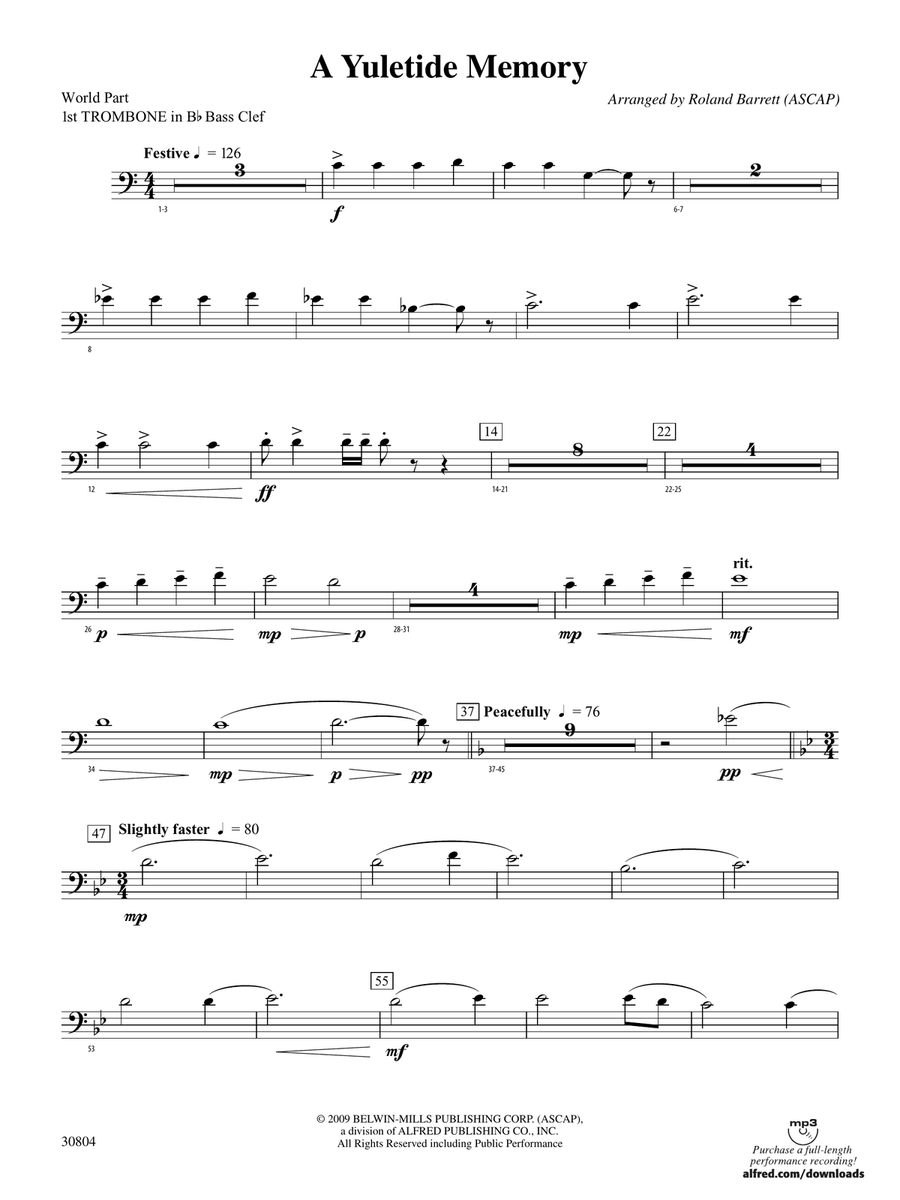 A Yuletide Memory: (World Part) 1st B-flat Trombone B.C.