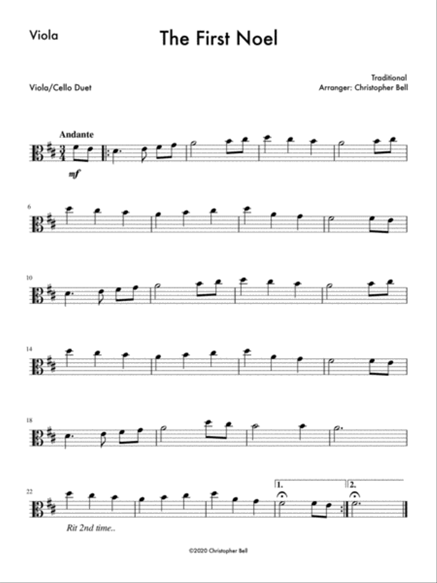 First Noel - Easy Viola/Cello Duet String Duet scores gallery preview page 2