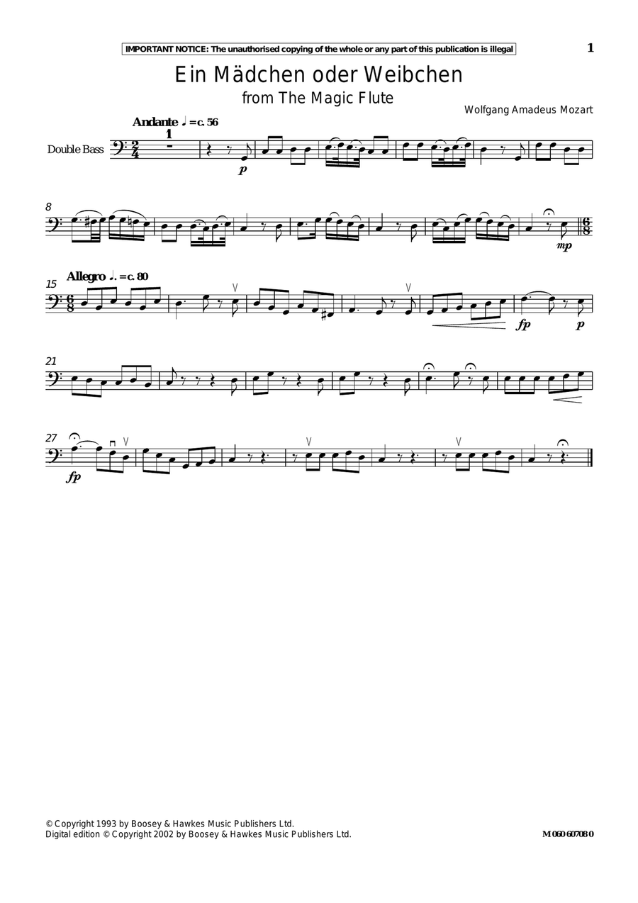Ein Madchen Oder Weibchen (from The Magic Flute)