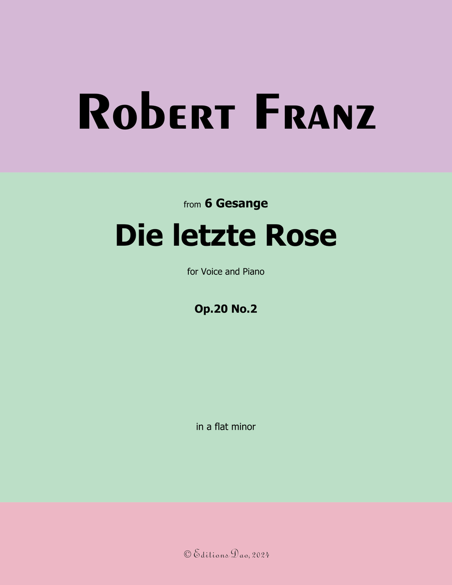 Die letzte Rose, by Robert Franz, in a flat minor Voice scores gallery preview page 1