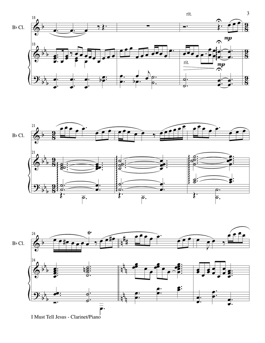 I MUST TELL JESUS (Bb Clarinet/Piano and Clarinet Part) B-Flat Clarinet scores gallery preview page 3