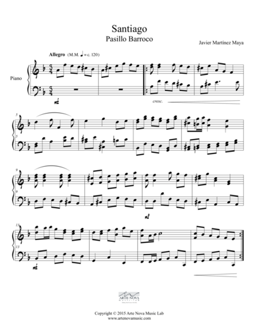Santiago (Pasillo Barroco) Piano Solo scores gallery preview page 2