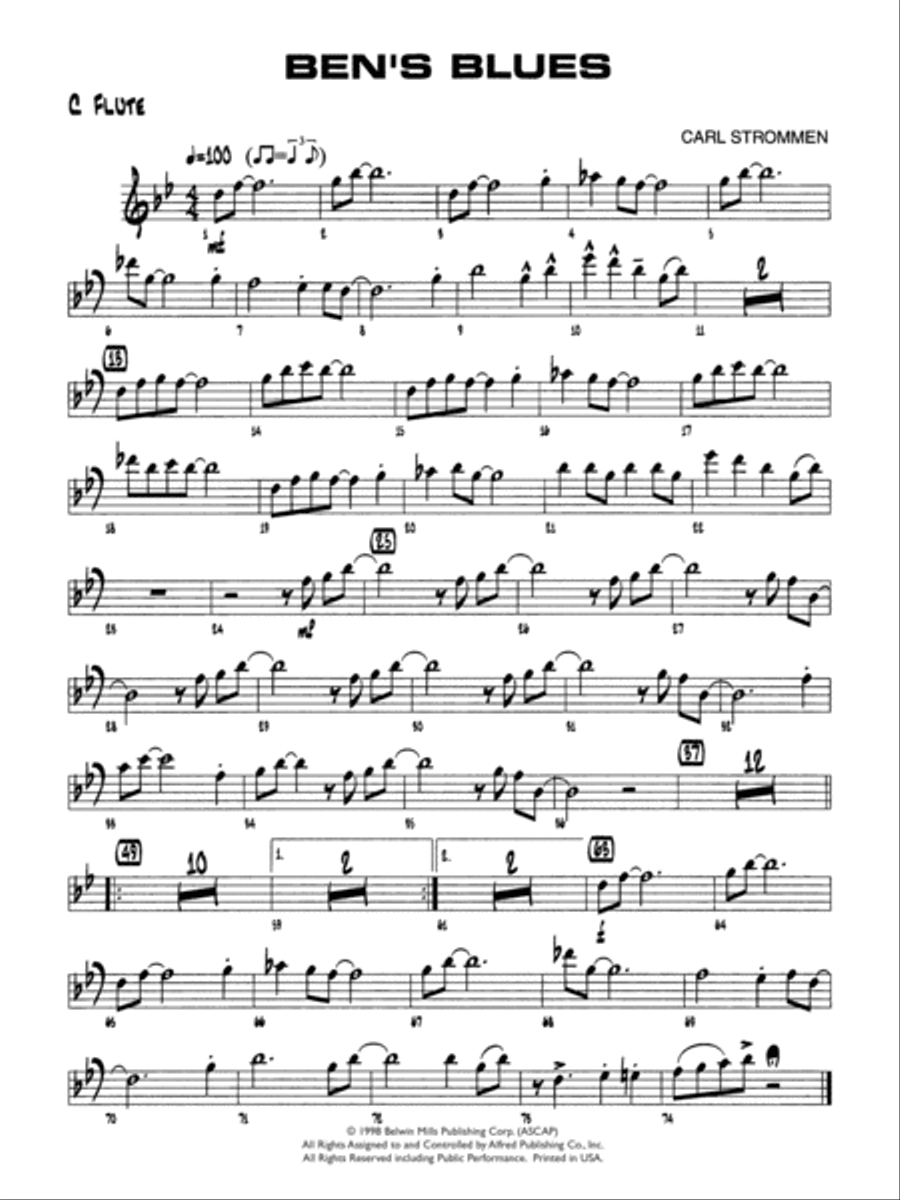 Ben's Blues: Flute Ben's Blues: Flute Jazz Ensemble scores gallery preview page 1
